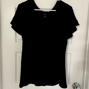 Classy black V neck with subtle flutter sleeves. Size Small.